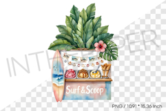 Summer Surfboard Banana Leaf Ice Cream Stand PNG Watercolor Product Image 1