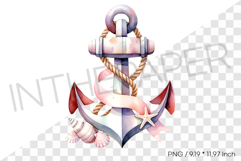 Ocean Anchor with Seashell and Rope PNG Summer Watercolor Product Image 1
