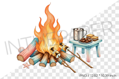 Roasting Marshmallow for Smores Bonfire PNG Summer Illust Product Image 1