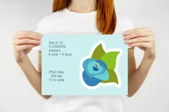 Pink and Blue Flower Stickers PNG files Set of 12