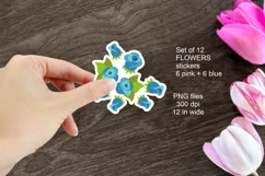 Pink and Blue Flower Stickers PNG files Set of 12