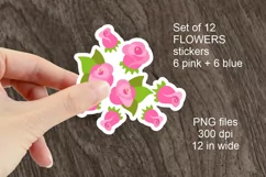 Pink and Blue Flower Stickers PNG files Set of 12