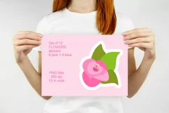 Pink and Blue Flower Stickers PNG files Set of 12