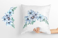 Watercolor Pink Peonies and blue anemones Flowers Clipart Product Image 2
