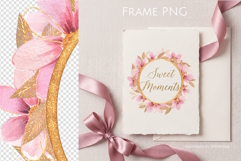 Pink Floral Gold Frame | Elegant Round Wreath Clipart PNG Product Image 1