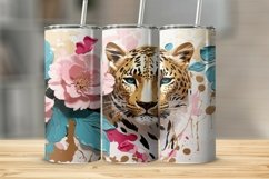 Pink and Teal Flowers Gold Leopard Tumbler Sublimation Wrap Product Image 1