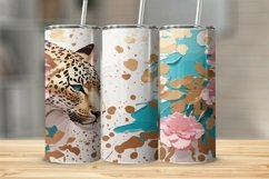 Pink and Teal Flowers Gold Leopard Tumbler Sublimation Wrap Product Image 1