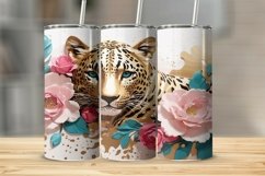 Pink and Teal Flowers Gold Leopard Tumbler Sublimation Wrap Product Image 1