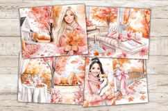 GlamArtZhanna, Pink Autumn Junk Journal Pages, Coquette Fall Junk Journal Paper, Pretty Autumn Digital Collage Sheet, Cute Autumn Scrapbook Kit,  Autumn Girl Junk Journal Kit, Autumn Girl Journal Card, Pumpkin Journaling Pages, Fall Ephemera Pages, Autumn
