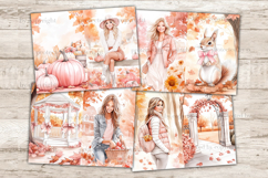 GlamArtZhanna, Pink Autumn Junk Journal Pages, Coquette Fall Junk Journal Paper, Pretty Autumn Digital Collage Sheet, Cute Autumn Scrapbook Kit,  Autumn Girl Junk Journal Kit, Autumn Girl Journal Card, Pumpkin Journaling Pages, Fall Ephemera Pages, Autumn