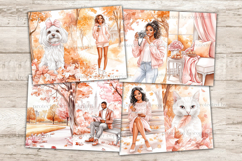 GlamArtZhanna, Pink Autumn Junk Journal Paper, Pumpkin Junk Journal Pages, Pretty Autumn Collage Sheet, Cute Autumn Scrapbook Paper,  African American Autumn Girl Junk Journal Kit, Autumn Girl Journal Card, Pumpkin Journaling Pages, Fall Ephemera, Autumn 