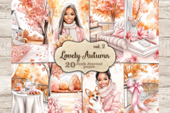 GlamArtZhanna, Pink Autumn Junk Journal Paper, Pumpkin Junk Journal Pages, Pretty Autumn Collage Sheet, Cute Autumn Scrapbook Paper,  African American Autumn Girl Junk Journal Kit, Autumn Girl Journal Card, Pumpkin Journaling Pages, Fall Ephemera, Autumn 