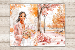 GlamArtZhanna, Pink Autumn Junk Journal Paper, Pumpkin Junk Journal Pages, Pretty Autumn Collage Sheet, Cute Autumn Scrapbook Paper,  African American Autumn Girl Junk Journal Kit, Autumn Girl Journal Card, Pumpkin Journaling Pages, Fall Ephemera, Autumn 