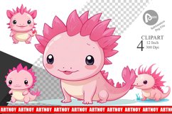 Pink Axolotl Valentine Clipart Product Image 1