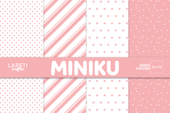 Soft pink baby digital paper collection with tiny stars hearts stripes and dots