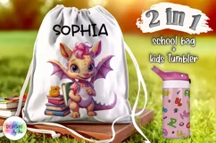 Dinosaur with Books Sublimation | Baby Girl School Bag Print Product Image 1