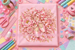 Pink Ballet Pointe Shoes PNG with Flowers and Ribbons Product Image 1