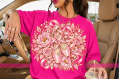 Pink Ballet Pointe Shoes PNG with Flowers and Ribbons Product Image 2