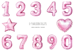 Watercolor balloon numbers clipart. Pink 0-9 balloon digits Product Image 2