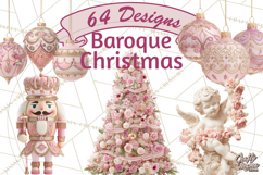 Rococo Christmas Clipart PNG, Pink and Gold Holiday Decor Product Image 1