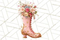 Rococo Christmas Clipart PNG, Pink and Gold Holiday Decor Product Image 2