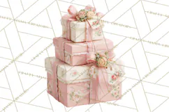 Rococo Christmas Clipart PNG, Pink and Gold Holiday Decor Product Image 3