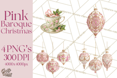 Rococo Christmas Clipart PNG, Pink and Gold Holiday Decor Product Image 1