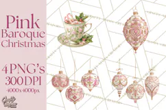 Rococo Christmas Clipart PNG, Pink and Gold Holiday Decor Product Image 1