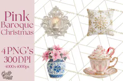 Rococo Christmas Clipart PNG, Pink and Gold Holiday Decor Product Image 1