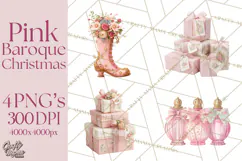 Rococo Christmas Clipart PNG, Pink and Gold Holiday Decor Product Image 1