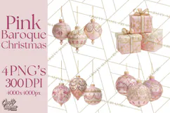 Rococo Christmas Clipart PNG, Pink and Gold Holiday Decor Product Image 1