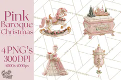 Rococo Christmas Clipart PNG, Pink and Gold Holiday Decor Product Image 1