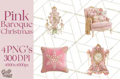 Rococo Christmas Clipart PNG, Pink and Gold Holiday Decor Product Image 1