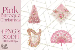 Rococo Christmas Clipart PNG, Pink and Gold Holiday Decor Product Image 1