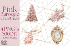 Rococo Christmas Clipart PNG, Pink and Gold Holiday Decor Product Image 1