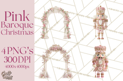 Rococo Christmas Clipart PNG, Pink and Gold Holiday Decor Product Image 1