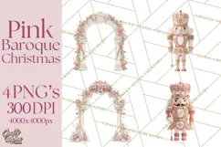 Rococo Christmas Clipart PNG, Pink and Gold Holiday Decor Product Image 1