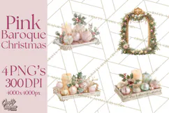 Rococo Christmas Clipart PNG, Pink and Gold Holiday Decor Product Image 1