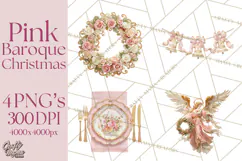Rococo Christmas Clipart PNG, Pink and Gold Holiday Decor Product Image 1