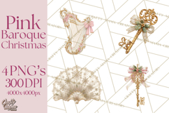 Rococo Christmas Clipart PNG, Pink and Gold Holiday Decor Product Image 1