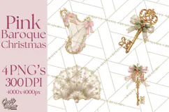 Rococo Christmas Clipart PNG, Pink and Gold Holiday Decor Product Image 1