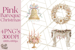 Rococo Christmas Clipart PNG, Pink and Gold Holiday Decor Product Image 1
