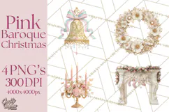 Rococo Christmas Clipart PNG, Pink and Gold Holiday Decor Product Image 1