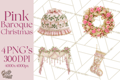 Rococo Christmas Clipart PNG, Pink and Gold Holiday Decor Product Image 1