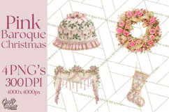 Rococo Christmas Clipart PNG, Pink and Gold Holiday Decor Product Image 1