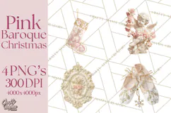 Rococo Christmas Clipart PNG, Pink and Gold Holiday Decor Product Image 1