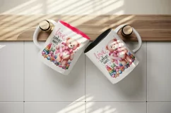 Pink bear ribbon breast cancer awareness toys Love and Support Always quote print 20 oz tumbler skinny mug wrap clipart t-shirt sublimation design