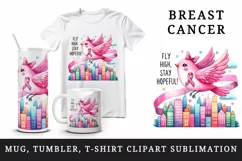 Pink bird ribbon breast cancer awareness Fly High Stay Hopeful quote print 20 oz tumbler skinny mug wrap clipart t-shirt sublimation printable design