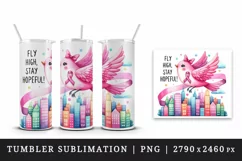 Pink bird ribbon breast cancer awareness Fly High Stay Hopeful quote print 20 oz tumbler skinny mug wrap clipart t-shirt sublimation printable design