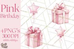 Pink Birthday Clipart, Vibrant Party Decorations PNG Product Image 1